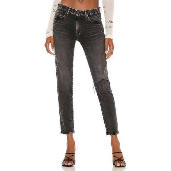Moussy Vintage Lenwood Distressed Skinny Ankle Jeans Washed Black Cropped Sz 24 - Picture 1 of 12